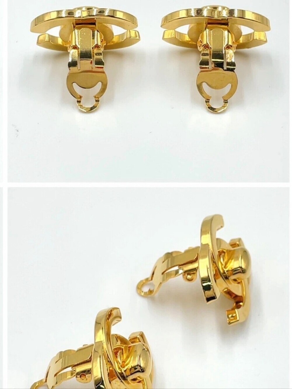 CHANEL Gold Interlocking CC Clip-On Earrings - Shiny Gold - Picture 3 of 8